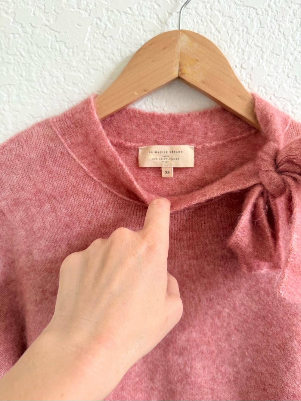 Sezane Zita Jumper Sweater Rose Wood Pink Size XS Tie Neck Bow Detail - Picture 6 of 8